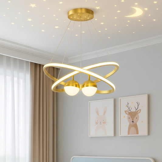 LED Висящ полилей 2 кръга(40+60) и 2 топки ГОЛД | ПЛ-16 Голд