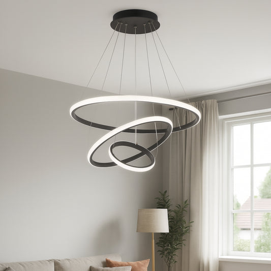 LED Висящ полилей 3 кръга (20+40+60) 3 цвята | ПЛ-03 ЧЕРЕН